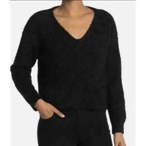 Abound Long Sleeve Black Sparkly Glitter V-Neck Sweater Women’s Small NEW